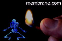 Still from the Crossfire Conspiracy/Lit match 
and dancing skeleton